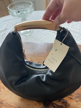 a new day Black Crescent Hobo with Gold-Tone Arc Handle